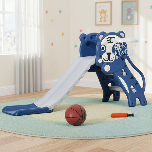 3-in-1 Baby Slide & Climber Set with Basketball Hoop – Indoor Toddler Play Gym (18–36 Months)